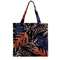 Trend Seamless Pattern With Colorful Tropical Leaves Plants Brown Background Zipper Grocery Tote Bag