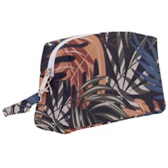 Trend Seamless Pattern With Colorful Tropical Leaves Plants Brown Background Wristlet Pouch Bag (Large)