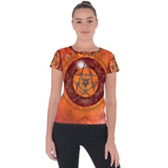 Awesome Skull On A Pentagram With Crows Short Sleeve Sports Top  by FantasyWorld7