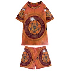 Awesome Skull On A Pentagram With Crows Kids  Swim Tee And Shorts Set by FantasyWorld7