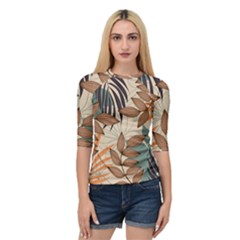 Trend Abstract Seamless Pattern With Colorful Tropical Leaves Plants Beige Quarter Sleeve Raglan Tee