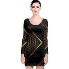 Black Arrow Gold Line Hexagon Mesh Pattern Long Sleeve Bodycon Dress