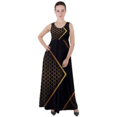 Black Arrow Gold Line Hexagon Mesh Pattern Empire Waist Velour Maxi Dress by Vaneshart
