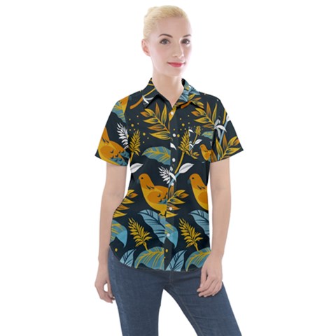 Birds Nature Design Women s Short Sleeve Pocket Shirt by Vaneshart