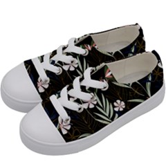 Trending Abstract Seamless Pattern With Colorful Tropical Leaves Plants Black Background Kids  Low Top Canvas Sneakers by Vaneshart