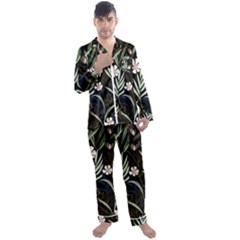 Trending Abstract Seamless Pattern With Colorful Tropical Leaves Plants Black Background Men s Satin Pajamas Long Pants Set by Vaneshart