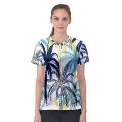 Colorful Summer Palm Trees White Forest Background Women s Sport Mesh Tee