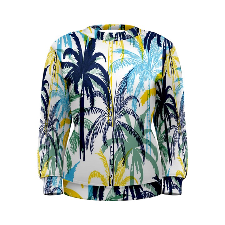 Colorful Summer Palm Trees White Forest Background Women s Sweatshirt
