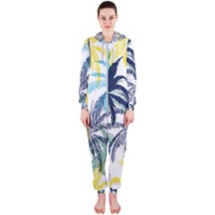 Colorful Summer Palm Trees White Forest Background Hooded Jumpsuit (ladies)  by Vaneshart