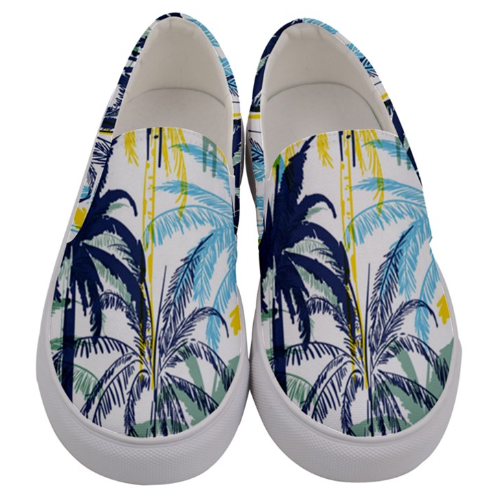 Colorful Summer Palm Trees White Forest Background Men s Canvas Slip Ons