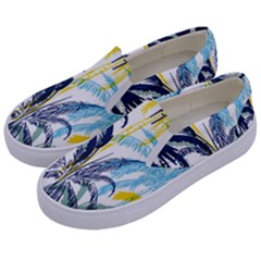 Colorful Summer Palm Trees White Forest Background Kids  Canvas Slip Ons by Vaneshart