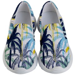 Colorful Summer Palm Trees White Forest Background Kids  Lightweight Slip Ons by Vaneshart