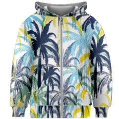 Colorful Summer Palm Trees White Forest Background Kids  Zipper Hoodie Without Drawstring by Vaneshart