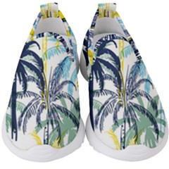 Colorful Summer Palm Trees White Forest Background Kids  Slip On Sneakers by Vaneshart