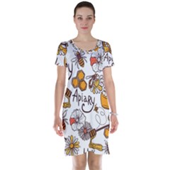 Honey Seamless Pattern Short Sleeve Nightdress