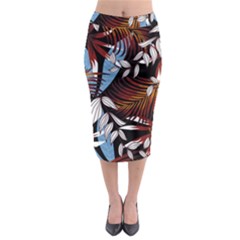 Trending Abstract Seamless Pattern With Colorful Tropical Leaves Plants Black Midi Pencil Skirt