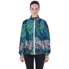 Seamless Abstract Pattern With Tropical Plants Women s High Neck Windbreaker by Vaneshart