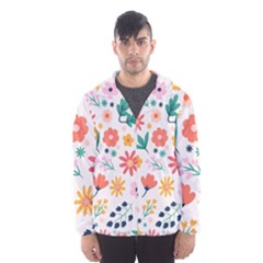 Flat Colorful Flowers Leaves Background Men s Hooded Windbreaker by Vaneshart