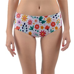 Flat Colorful Flowers Leaves Background Reversible Mid-waist Bikini Bottoms by Vaneshart