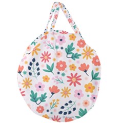 Flat Colorful Flowers Leaves Background Giant Round Zipper Tote by Vaneshart