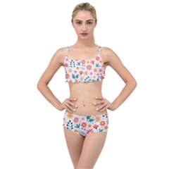 Flat Colorful Flowers Leaves Background Layered Top Bikini Set by Vaneshart