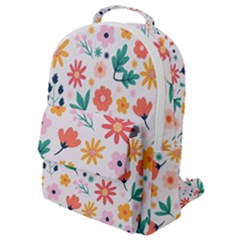 Flat Colorful Flowers Leaves Background Flap Pocket Backpack (Small)