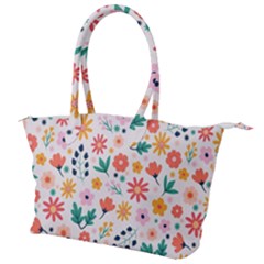 Flat Colorful Flowers Leaves Background Canvas Shoulder Bag