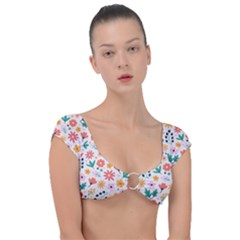 Flat Colorful Flowers Leaves Background Cap Sleeve Ring Bikini Top by Vaneshart