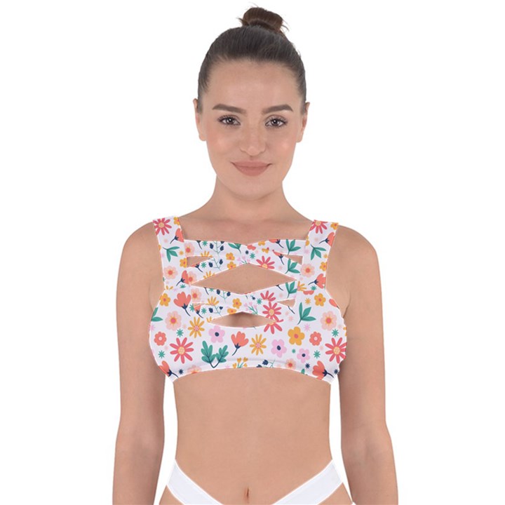 Flat Colorful Flowers Leaves Background Bandaged Up Bikini Top