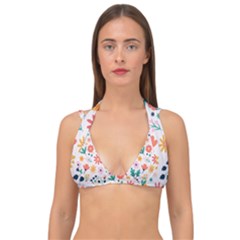 Flat Colorful Flowers Leaves Background Double Strap Halter Bikini Top by Vaneshart