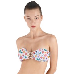 Flat Colorful Flowers Leaves Background Twist Bandeau Bikini Top by Vaneshart