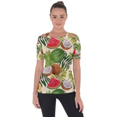 Tropical Pattern Background Shoulder Cut Out Short Sleeve Top by Vaneshart