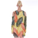Tropical Seamless Pattern With Exotic Palm Leaves Velvet Long Sleeve Shoulder Cutout Dress View2
