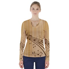 Background Music Nuts Sheet V-neck Long Sleeve Top by Mariart
