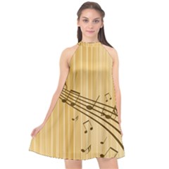Background Music Nuts Sheet Halter Neckline Chiffon Dress 