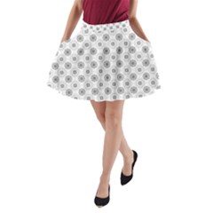 Pattern Black And White Flower A-line Pocket Skirt