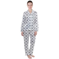 Pattern Black And White Flower Satin Long Sleeve Pyjamas Set