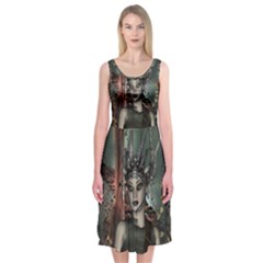 Awesome Fantasy Women With Helmet Midi Sleeveless Dress by FantasyWorld7