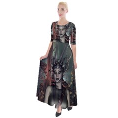 Awesome Fantasy Women With Helmet Half Sleeves Maxi Dress