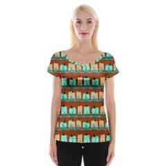 Bluegreen Pumpkins Cap Sleeve Top by bloomingvinedesign