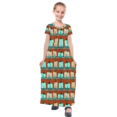 Bluegreen Pumpkins Kids  Short Sleeve Maxi Dress by bloomingvinedesign