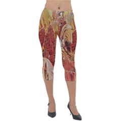 Autumn Colors Leaf Leaves Brown Red Lightweight Velour Capri Leggings  by yoursparklingshop
