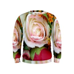 Floral Bouquet Orange Pink Rose Kids  Sweatshirt by yoursparklingshop