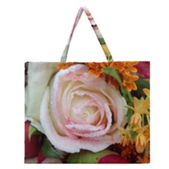 Floral Bouquet Orange Pink Rose Zipper Large Tote Bag by yoursparklingshop