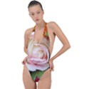 Floral Bouquet Orange Pink Rose Backless Halter One Piece Swimsuit View1