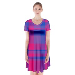 Bisexual Plaid Short Sleeve V-neck Flare Dress by NanaLeonti