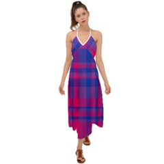 Bisexual Plaid Halter Tie Back Dress 