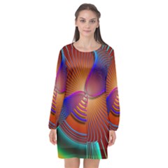 Lines Rays Background Light Rainbow Long Sleeve Chiffon Shift Dress  by Bajindul