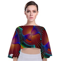 Lines Rays Background Light Rainbow Tie Back Butterfly Sleeve Chiffon Top by Bajindul