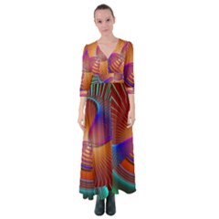 Lines Rays Background Light Rainbow Button Up Maxi Dress by Bajindul